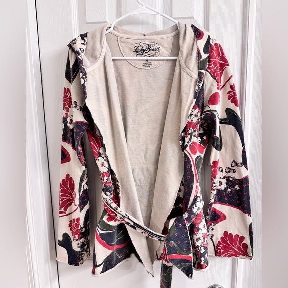 Lucky Brand Japanese Floral Belted Jacket With Hood - Cotton Size Medium - Picture 3 of 9